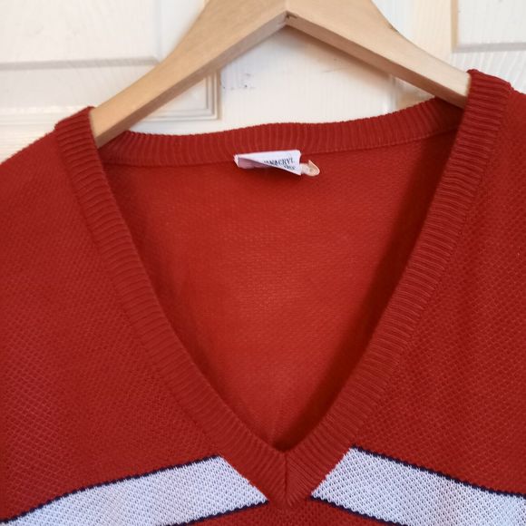 Size 46-48 P2P25" Vintage Red Striped V-Neck Lightweight Jumper - Picture 4 of 7